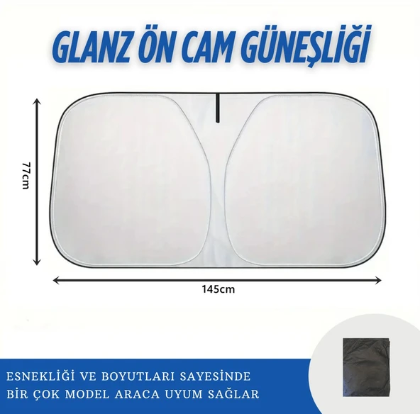 Glanz Araba Ön Cam Güneşlik Katlanabilir Oto Güneşliği Otomobil Güneşlikleri Araç Gölgelik 145- 77cm - 5