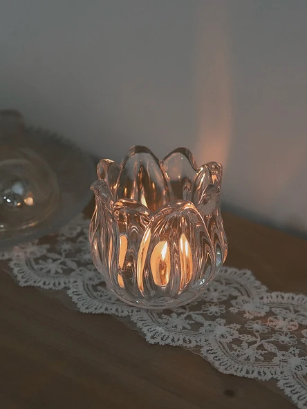 Çiçek Kristal Cam Mumluk Romantik Ev Dekorasyonu - 10 Mum - 4
