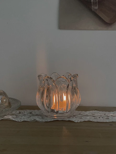 Çiçek Kristal Cam Mumluk Romantik Ev Dekorasyonu - 10 Mum - 5