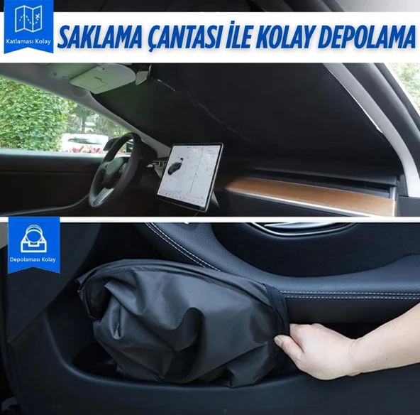 Glanz Araba Ön Cam Güneşlik Katlanabilir Oto Güneşliği Otomobil Güneşlikleri Araç Gölgelik 145- 77cm - 3