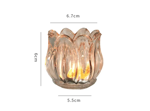Çiçek Kristal Cam Mumluk Romantik Ev Dekorasyonu - 10 Mum - 8