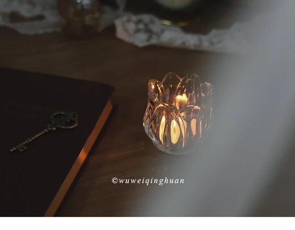 Çiçek Kristal Cam Mumluk Romantik Ev Dekorasyonu - 10 Mum - 7