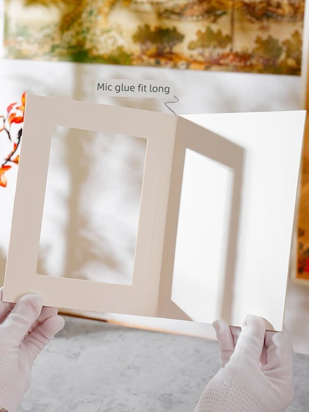Asitsiz Karton Fotoğraf Çerçevesi - [5'li Paket] V Yuvalı A3 Fotoğraf, Krem Beyazı - 6