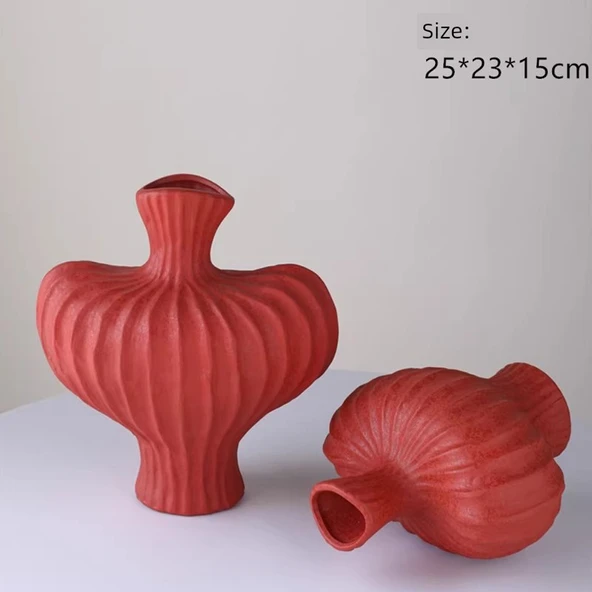 Retro Seramik Vazo - Büyük Kırmızı Dokulu Vazo 25x25cm