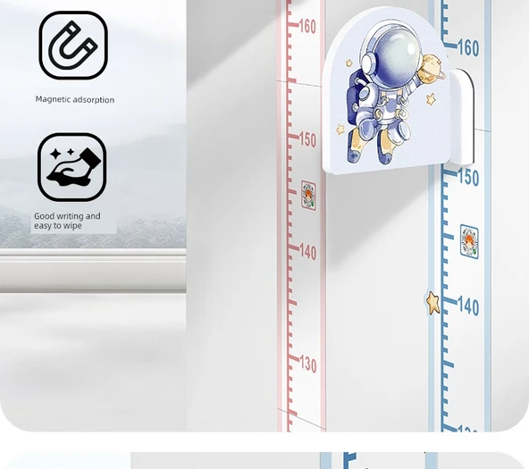 Manyetik Bebek Boy Ölçer Duvar Sticker - Yıldız Astronot + Dinozor Ayak Ölçer - 9