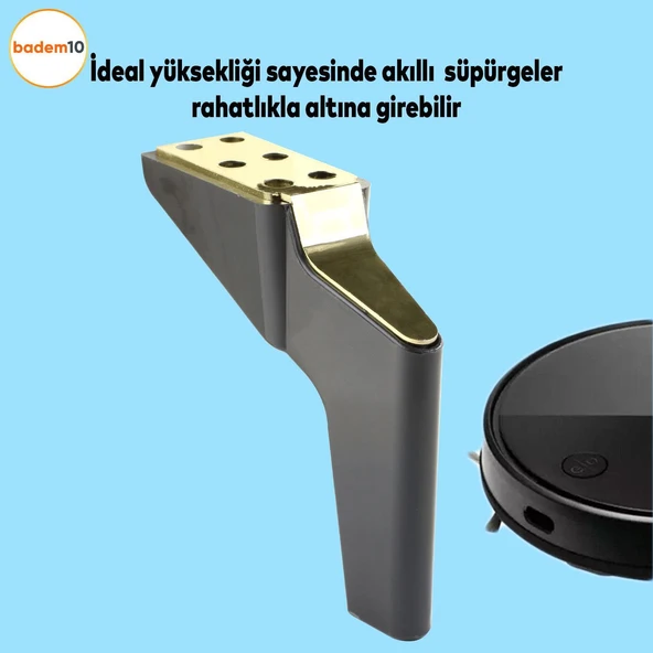 Logan 19 Cm Siyah Altın 4 Adet Set Mobilya Tv Ünitesi Konsol Koltuk Kanepe Destek Ayağı Ayakları M8 - 5
