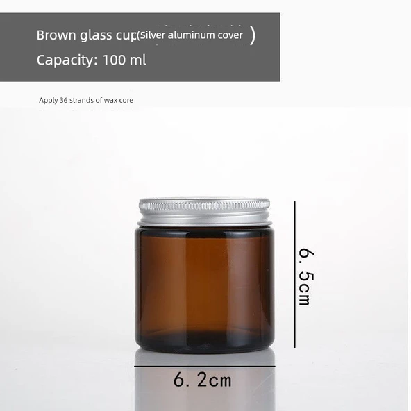 Aromaterapi Mum Cam Kabı - 100g Kahverengi + Gümüş Kapak