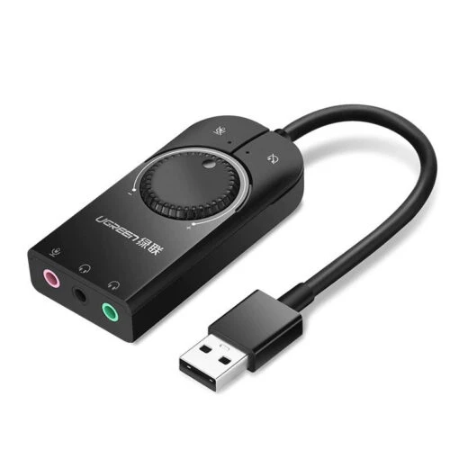 UGREEN 40964 CM129 Harici USB Ses Kartı Kablolu 15cm Kumanda Paneli OTG Desteği Geniş Uyumluluk