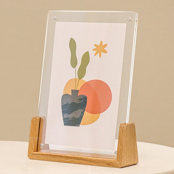 Akrilik Masif Ahşap Dikey Fotoğraf Çerçevesi - Kayın - 5 inç [8.9x12.7cm]