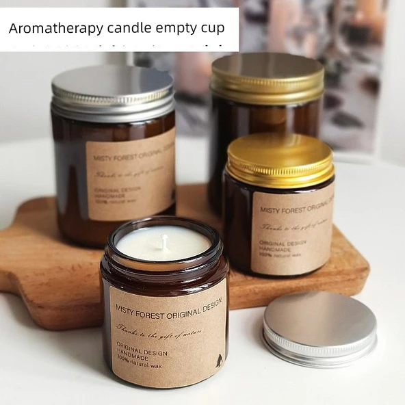 Aromaterapi Mum Cam Kabı - 200g Beyaz + Altın Kapak - 3