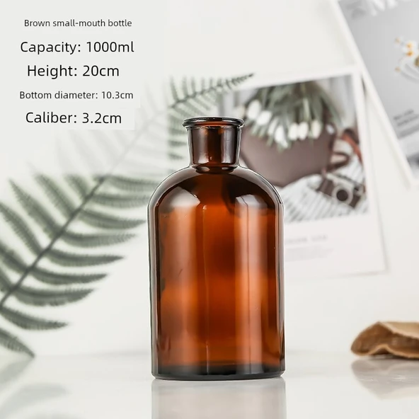 İskandinav Tarzı Küçük Ağızlı Kahverengi Cam Vazo 1000ml