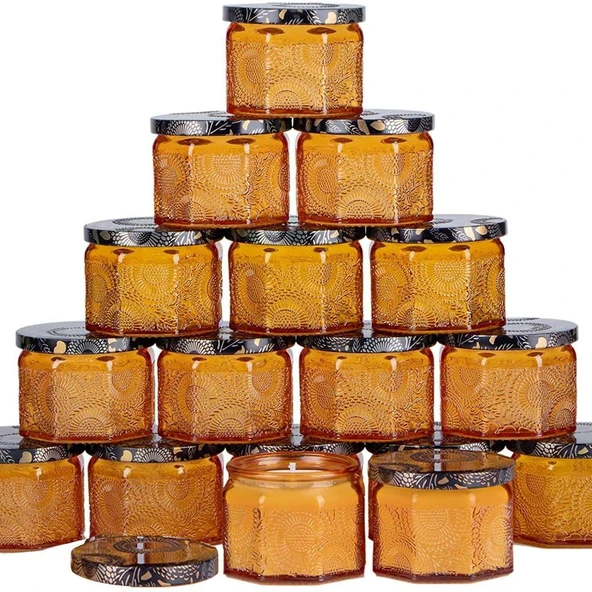 DIY Aromaterapi Mum Şişesi - 120ml - Sekizgen - Amber Renkli - 6