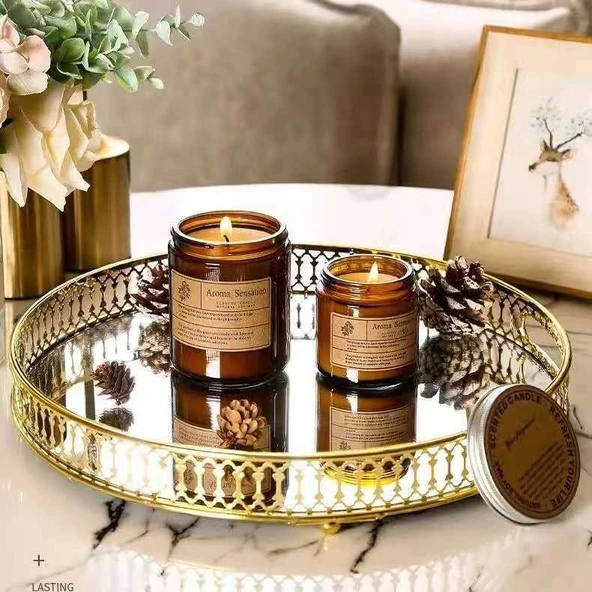 Aromaterapi Mum Cam Kabı - 200g Beyaz + Altın Kapak - 7