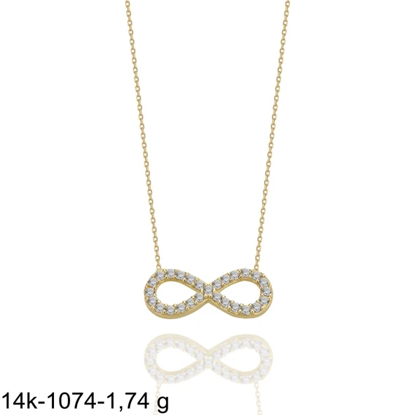 Minik Klasik Tek Sonsuzluk Çok Şık 14 Ayar Altın Kolye - Resim 2