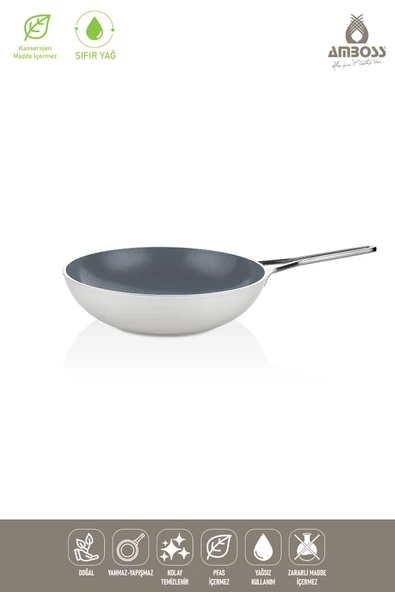 Sera Nova Yanmaz Yapışmaz Seramik Wok Tava 28 cm – Beyaz - 2