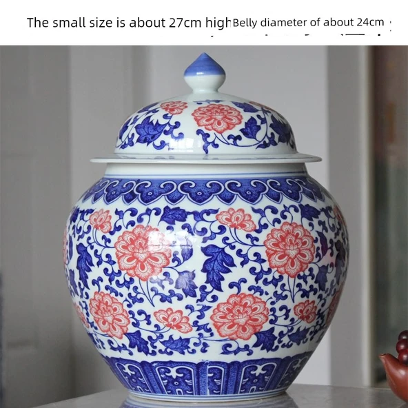 Antika Mavi Beyaz Porselen Çay Saklama Kavanozu - Küçük Sarılma Kavanozu (27cm) - 6