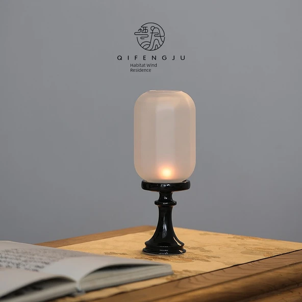 Çin Zen Tarzı Aromaterapi Mumluk Antika Abajur Seramik Çay Odası Işığı - Beyaz - 4