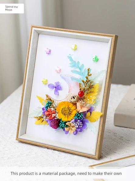 DIY Kurutulmuş Çiçekli Fotoğraf Çerçevesi Malzeme Seti 8 inç - Siyah (Çiçek Ay)