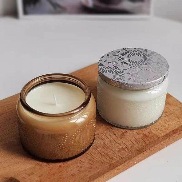 DIY Mum Boş Cam Bardak Kabı - Küçük Boy Turuncu Kapaklı - 9