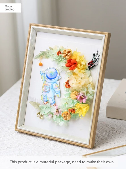 DIY Kurutulmuş Çiçekli Fotoğraf Çerçevesi Malzeme Seti 8 inç - Bordo (Ay'a İniş)