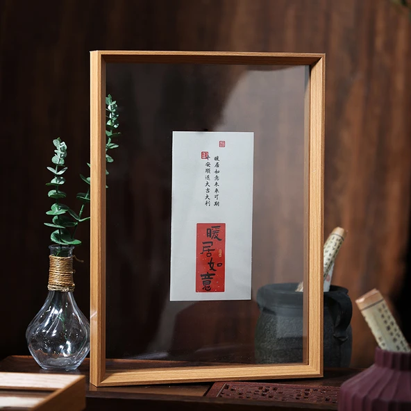 Çift Taraflı Şeffaf Kare Fotoğraf Çerçevesi 10 inç (25.4x25.4cm) - Ahşap Desenli