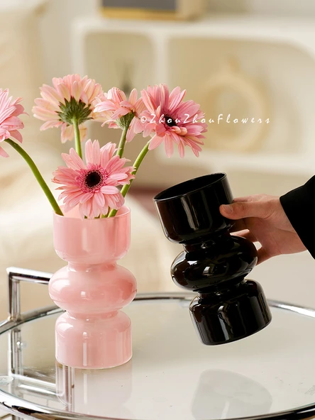 Fransız Tarzı Cam Vazo - Porselen Pembe - 3