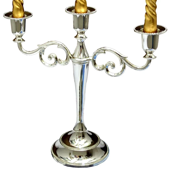 Gümüş Kaplama Modern Şamdan - Üçlü - Bronz - 6