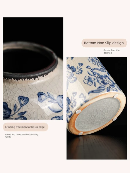 Jingdezhen Buz Çatlağı Mavi Beyaz Porselen Vazo - 3/Şampanya Küçük Gül + (Güçlü Kavanoz) Küçük Boy - 5