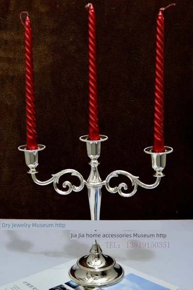 Gümüş Kaplama Modern Şamdan - Üçlü - Bronz - 5