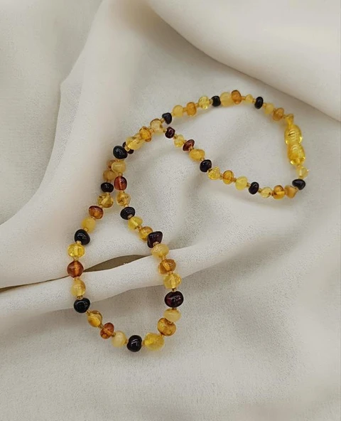 Kolye Kehribar Amber Doğaltaş Karışık Renkli Bebek Kolyesi - 3