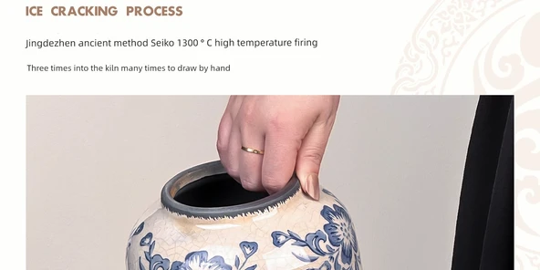 Jingdezhen Buz Çatlağı Mavi Beyaz Porselen Vazo - 3/Şampanya Küçük Gül + (Güçlü Kavanoz) Küçük Boy - 12