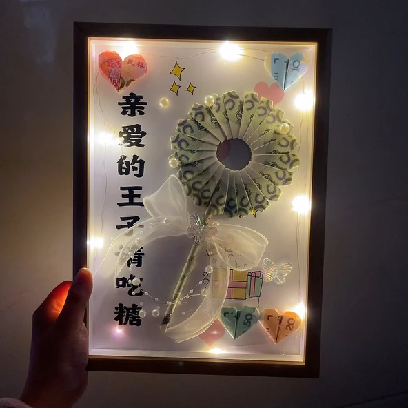 DIY Yaratıcı Fotoğraf Çerçevesi Lolipop Seti - Prens Şeker A - Çanta ve Lamba Dahil - 11