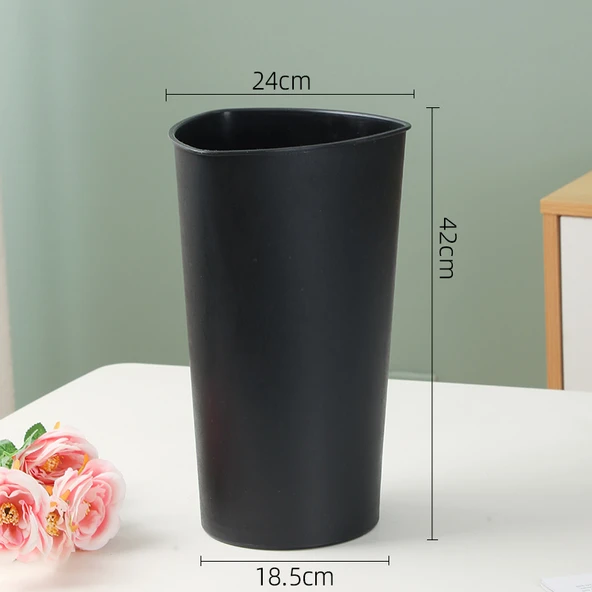 Modern Plastik Çiçek Kovası Vazo - Siyah - Büyük Boy (Model 1)