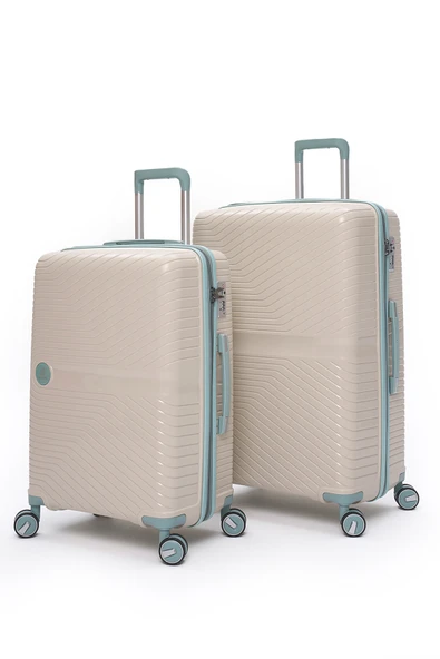 Elatae Exclusive Pro Polipropilen Kırılmaz 2'li Valiz Seti Büyük Boy - Orta Boy Bej - Mavi 5239 ürün görseli