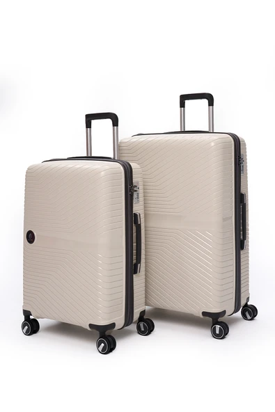 Elatae Exclusive Pro Polipropilen Kırılmaz 2'li Valiz Seti Büyük Boy - Orta Boy Bej - Antrasit 5239 ürün görseli