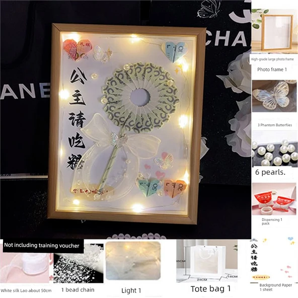 DIY Yaratıcı Fotoğraf Çerçevesi Lolipop Seti - Prenses Şeker A - Çanta ve Lamba Dahil