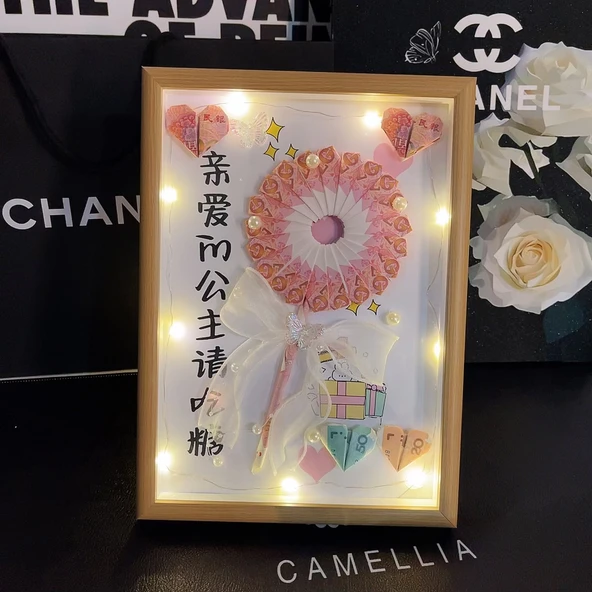 DIY Yaratıcı Fotoğraf Çerçevesi Lolipop Seti - Prenses Şeker A - Çanta ve Lamba Dahil - 10