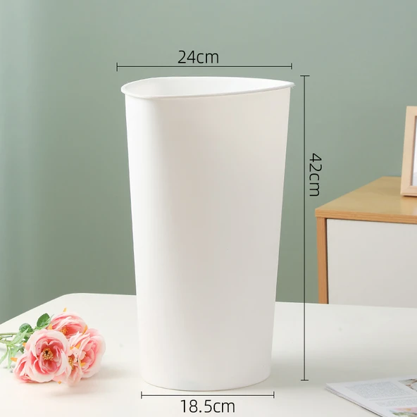 Modern Plastik Çiçek Kovası Vazo - Beyaz - Büyük Boy (Model 1)