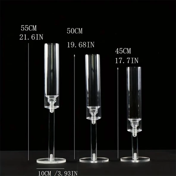 Şeffaf Akrilik Şamdan - Üçlü Set 45 50 55cm