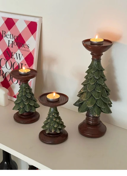 Retro Noel Mumluk - Seramik Yıldız Noel Ağacı Gece Lambası (2 Adet) - 8