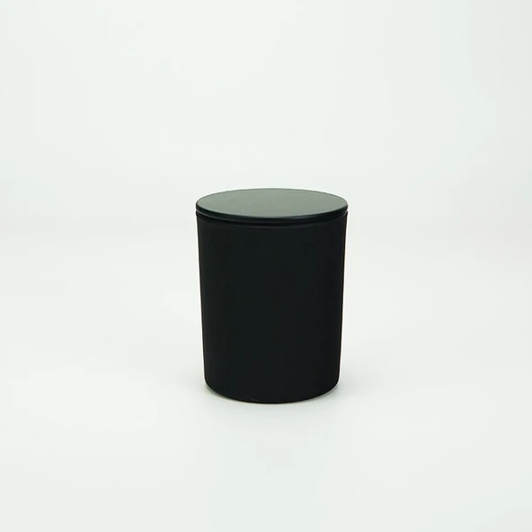 Siyah Cam Mumluk - Parlak Siyah Bardak 7x8.5cm + 75# Parlak Siyah Kapak (Plastik Halka) (200ml) - 7