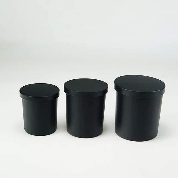 Siyah Cam Mumluk - Parlak Siyah Bardak 7x8.5cm + 75# Parlak Siyah Kapak (Plastik Halka) (200ml) - 2