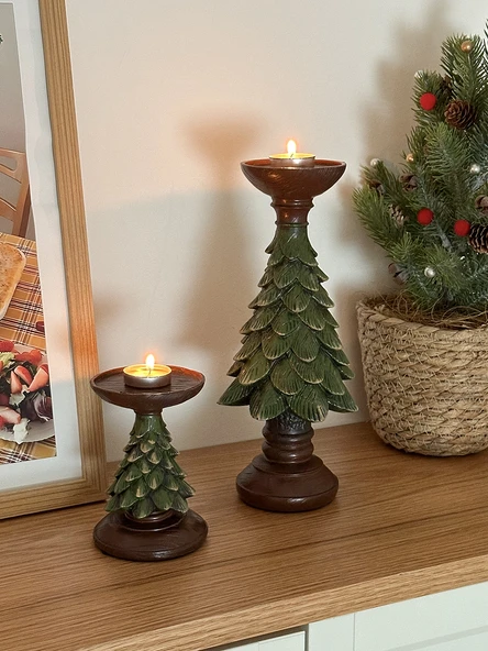 Retro Noel Mumluk - Seramik Yıldız Noel Ağacı Gece Lambası (2 Adet) - 4