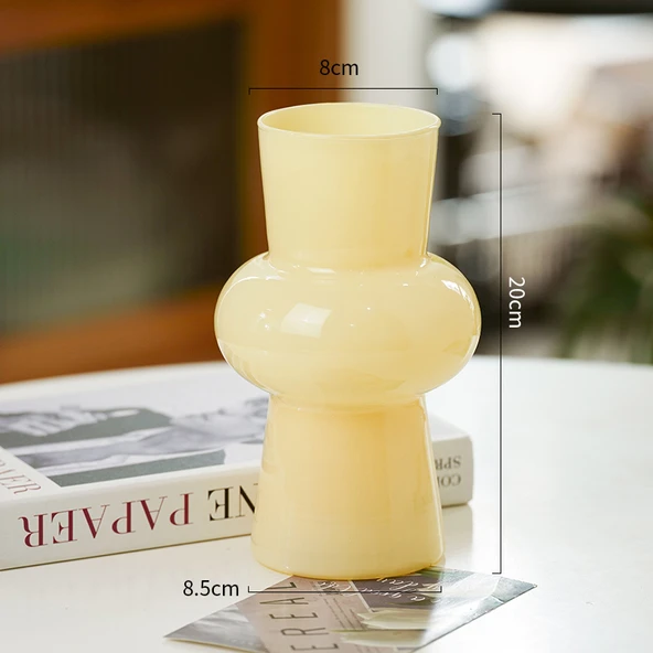 İskandinav Asimetrik Cam Vazo - 18cm - Krem Fener