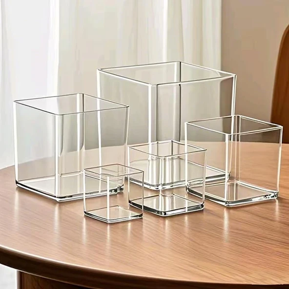 Şeffaf Akrilik Kare Vazo - 15cm - 2'li Paket - 6