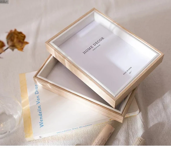 İskandinav Ahşap Fotoğraf Çerçevesi - A4 Pleksiglas - 9158 Ahşap Desenli Beyaz