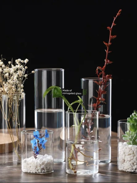 Borosilikat Cam Vazo - 6.5cm Çap 18cm Yükseklik 550ml - Resim 4