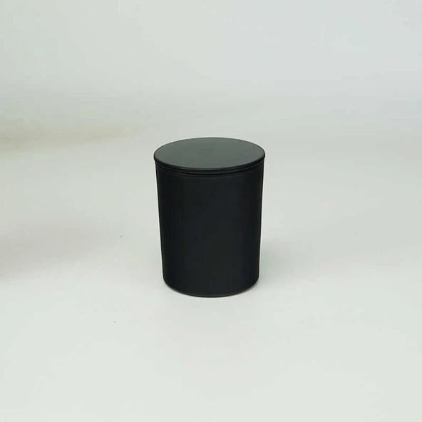Siyah Cam Mumluk - Parlak Siyah Bardak 7x8.5cm + 75# Parlak Siyah Kapak (Plastik Halka) (200ml) - 5