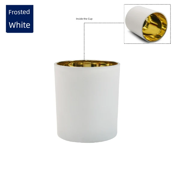 Renkli Elektrokaplama Cam Mum Kabı - 7oz İçi Altın Dışı Mat Beyaz