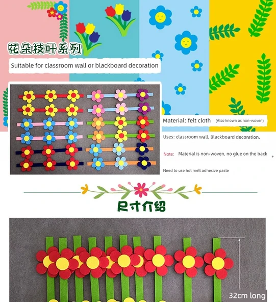 Keçe Kreasyon Çiçek Desenli Şerit - Koyu Mavi - 10 Adet - 7